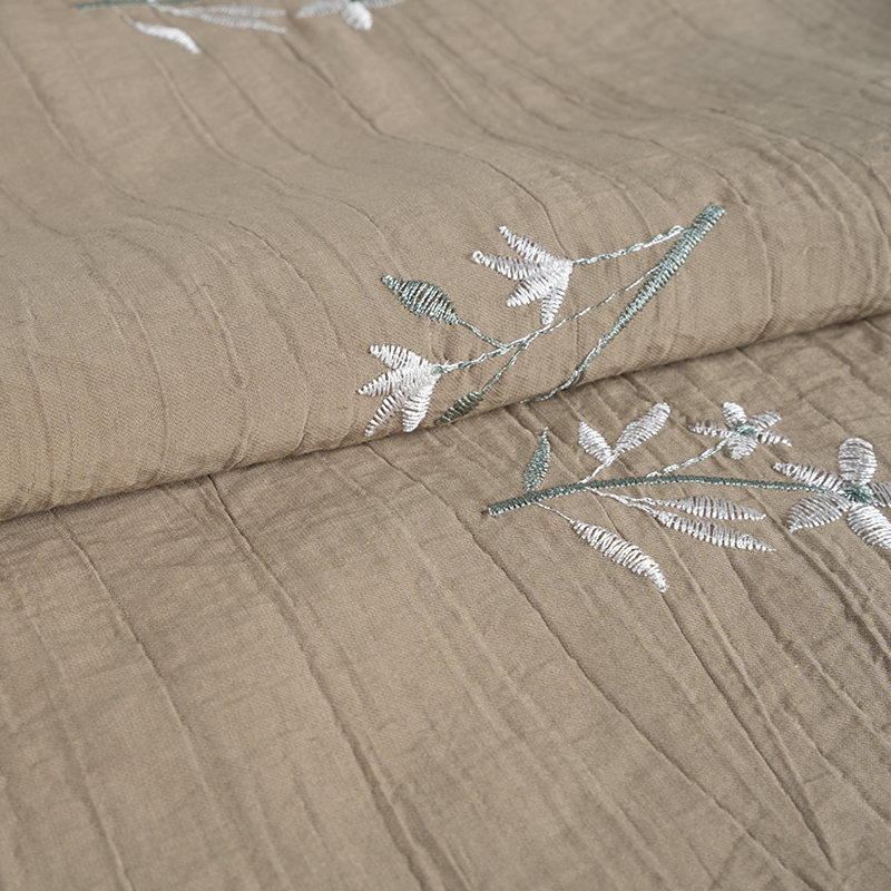 Şeftali Çekirdeği Orkide Nakış Çiçeği Kırışık Kumaş