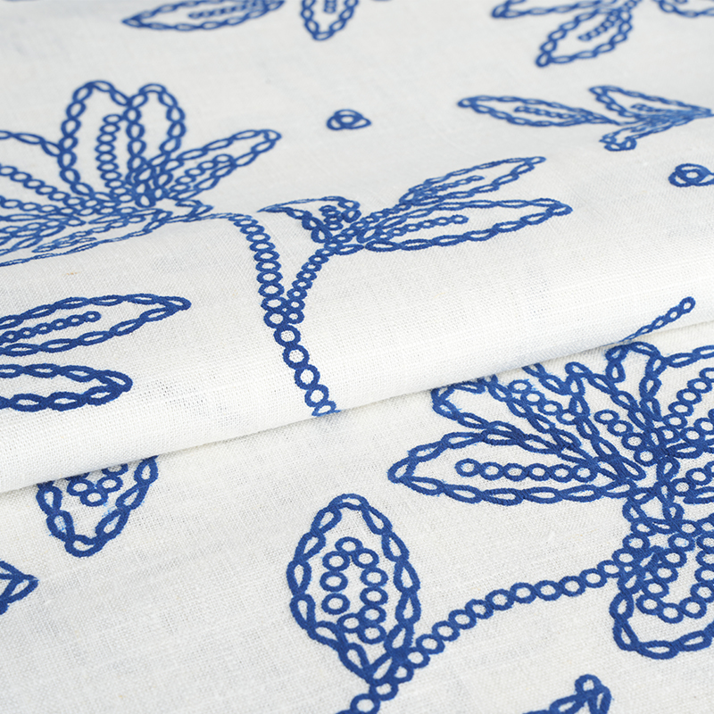 12S Viskon Keten Çiçek Köpük Baskı Kumaş